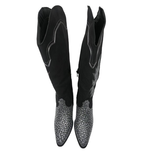 Cowboy Forever Suede Diamond Studded Stylish Boot Black